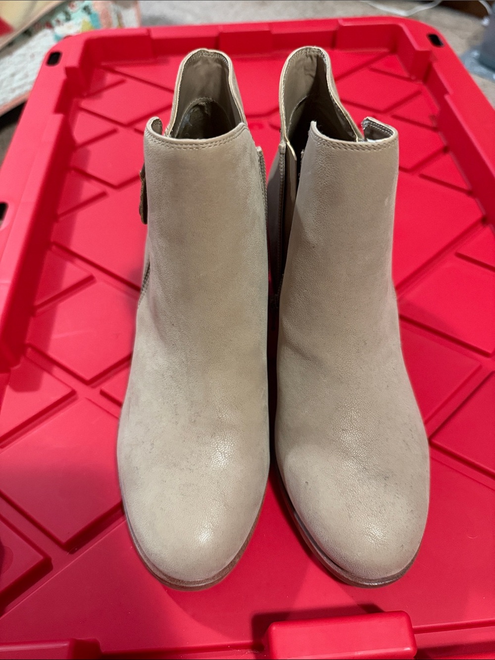 MIA Suede Ankle Booties in Taupe